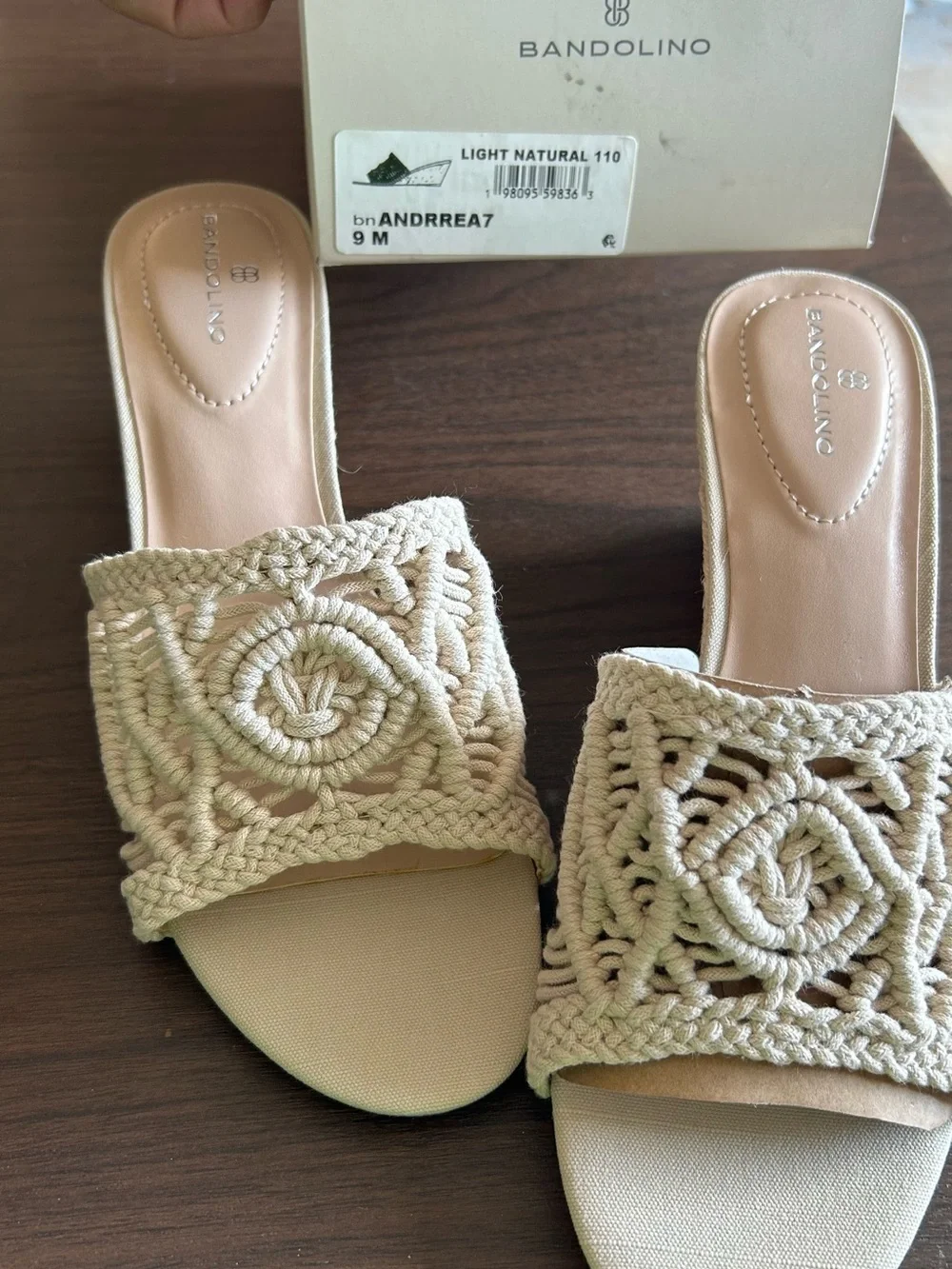 Bandolino Women's Beige Macramé Espadrille Slide Sandals